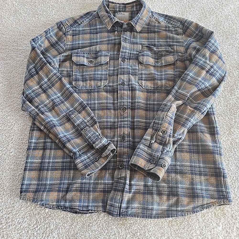 511 Tactical Men's M Button-Up Long Sleeve Plaid Flannel Shirt Blue Brown Chore
